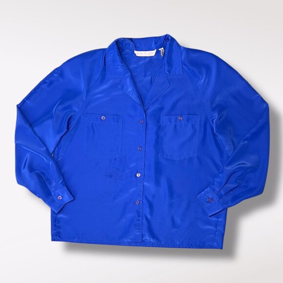 Vintage Laura and Jayne Royal Blue Button Up Blouse Size 10 - Picture 9 of 10